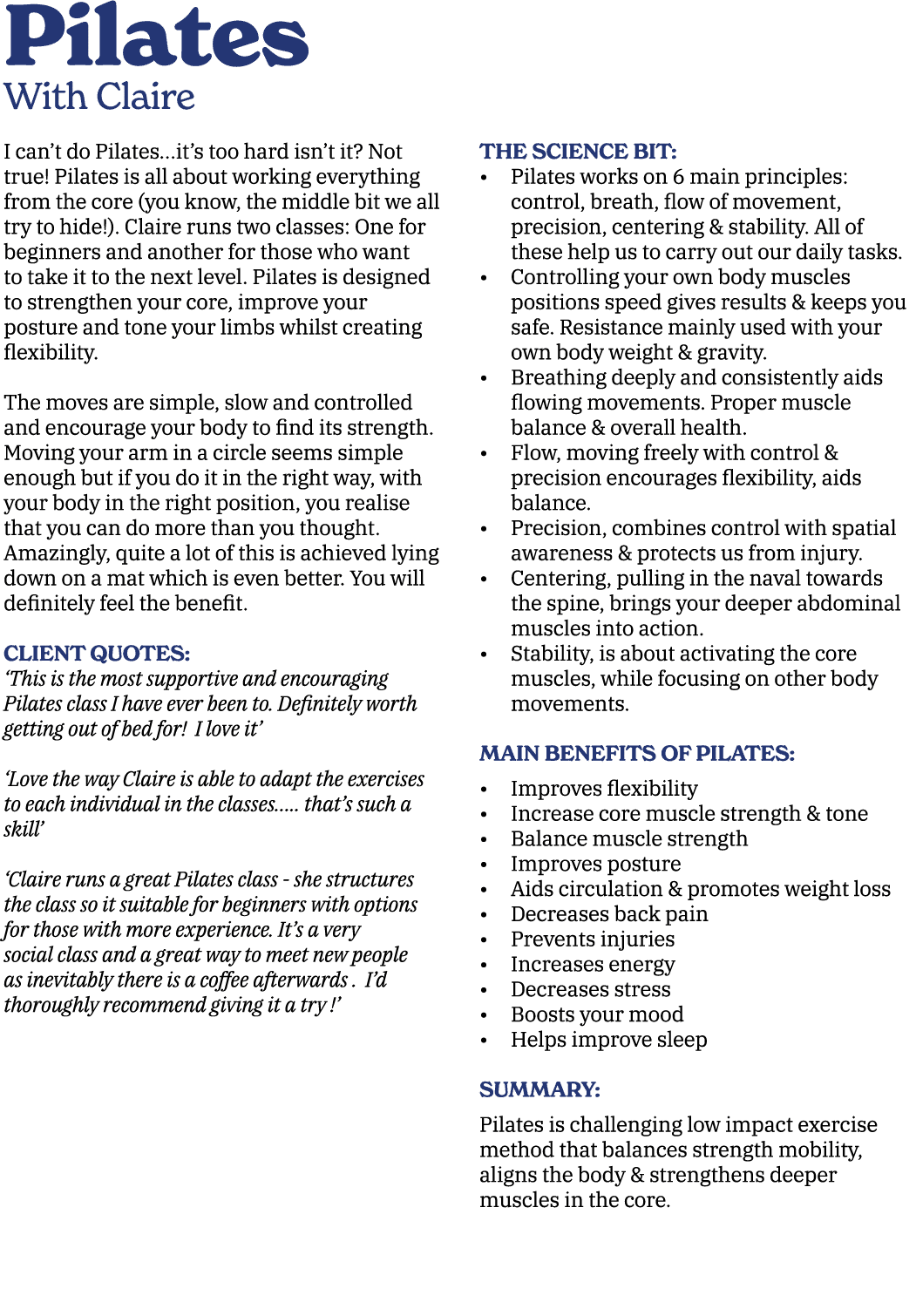 Pilates With Claire I can t do Pilates it s too hard isn t it  Not true  Pilates is all about working everything from   